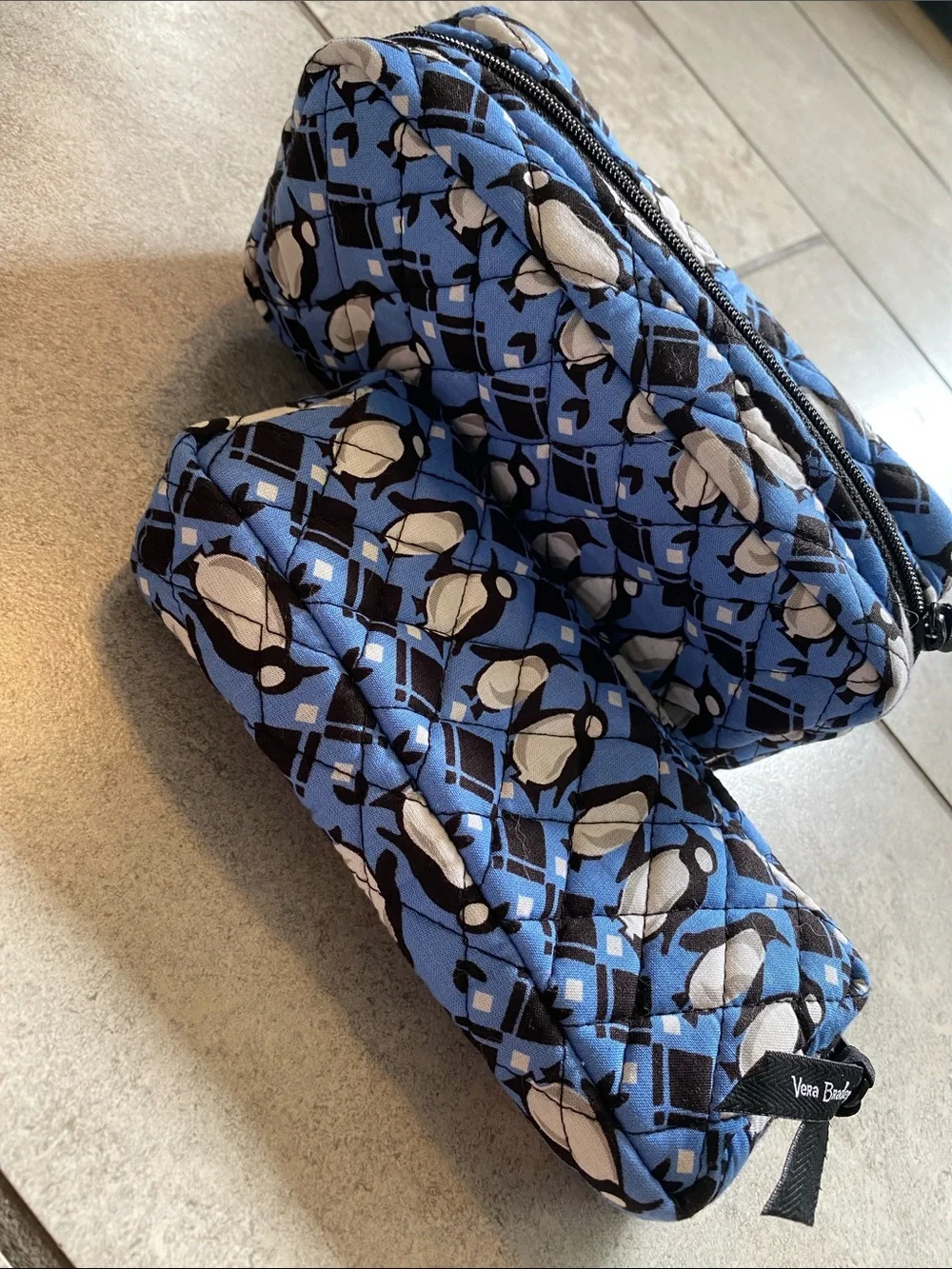 Vera Bradley Blue Penguin Intarsia Quilted Cosmetic Pouch Set of 2